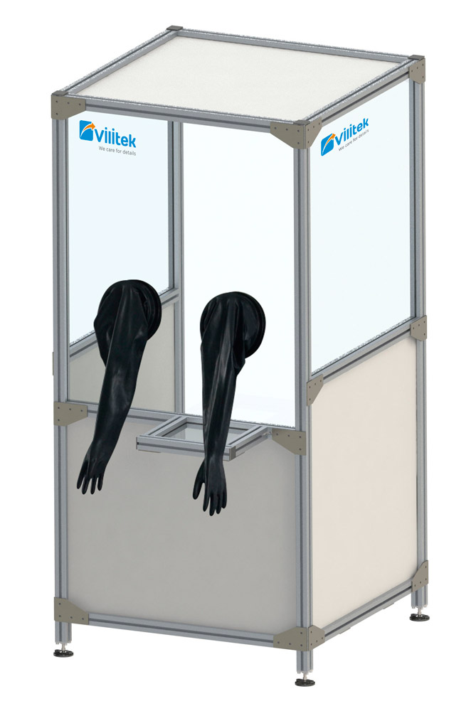VBOX M 2000 Eco booth with transparent panels on top with butyl rubber gloves