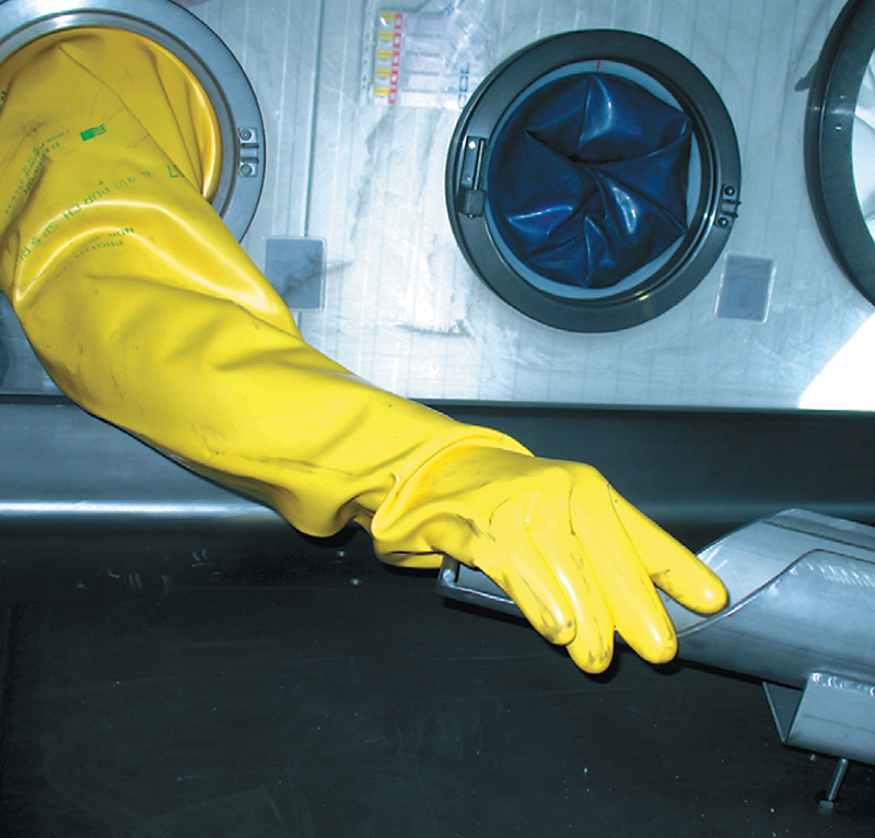 Polyurethane radiation protection dry box gloves